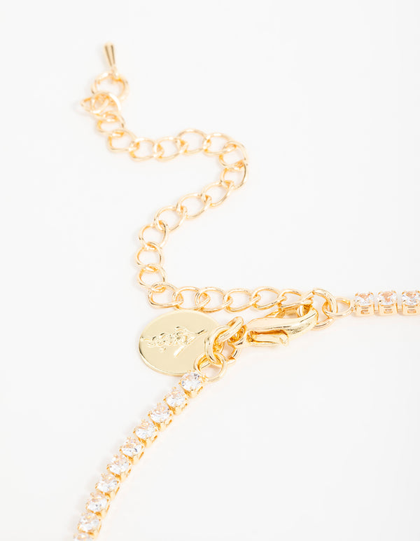 Gold Blue Cubic Zirconia Drop Necklace & Earrings Set