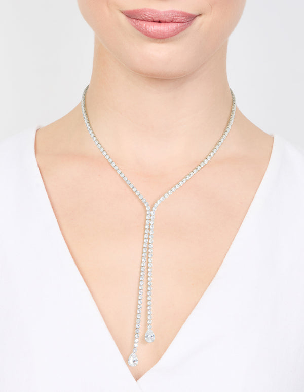 Silver Cubic Zirconia Split Y-Necklace