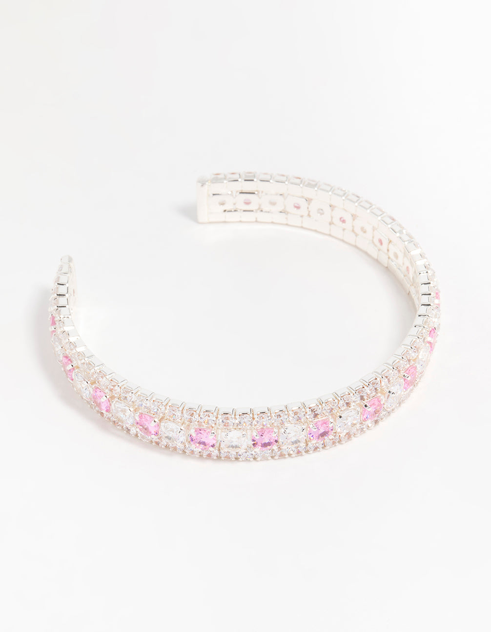 Silver Pink Cubic Zirconia Multirow Wrist Cuff