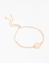 Gold Cubic Zirconia Mini Pink Flower Toggle Bracelet - link has visual effect only