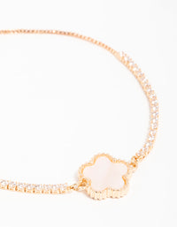 Gold Cubic Zirconia Mini Pink Flower Toggle Bracelet - link has visual effect only