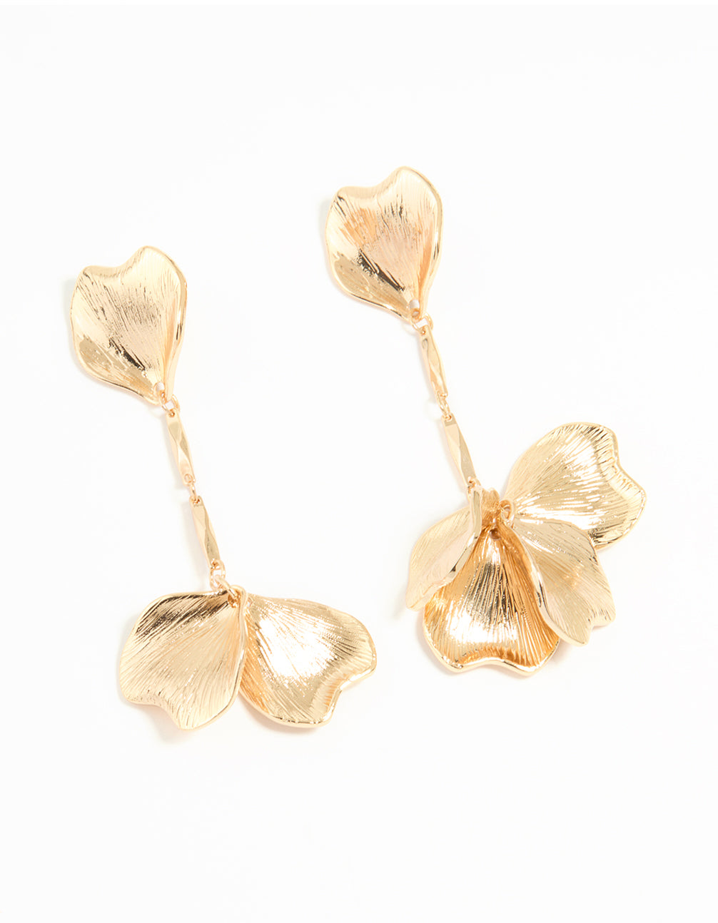 Gold Floral Petal Drop Earrings