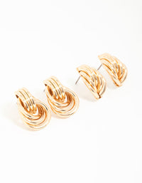 Gold Mixed Size Knot Stud Earrings 2-Pack - link has visual effect only