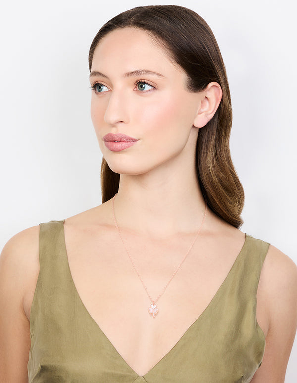 Rose Gold Plated Cubic Zirconia Clover Pendant Necklace