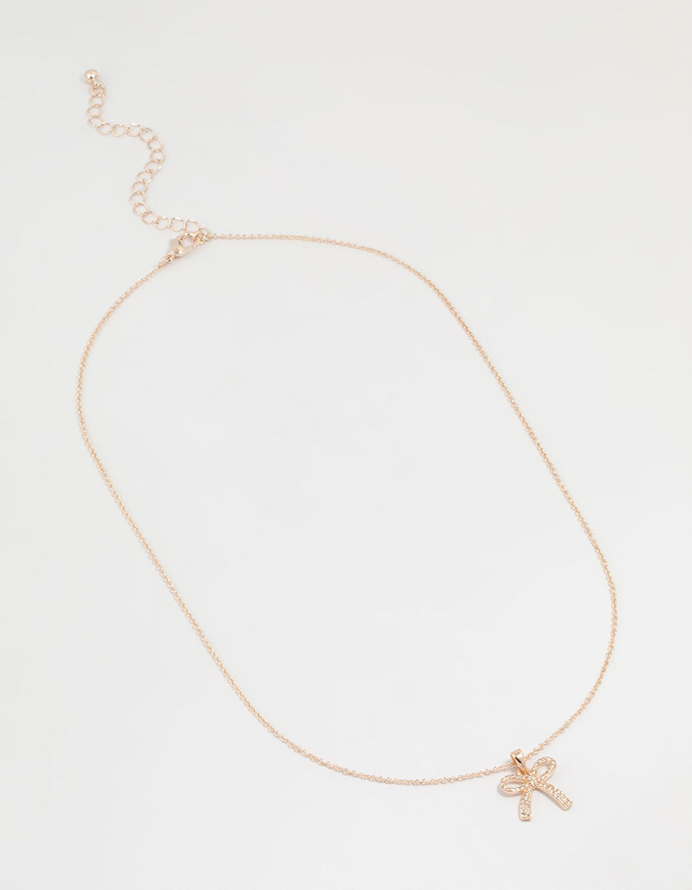 Rose Gold Plated Cubic Zirconia Bow Pendant Necklace