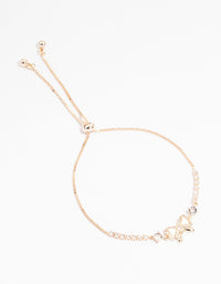 Rose Gold Plated Cubic Zirconia Bow Outline Toggle Bracelet - link has visual effect only