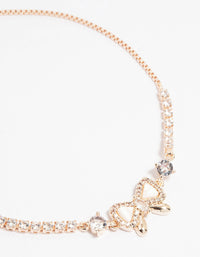 Rose Gold Plated Cubic Zirconia Bow Outline Toggle Bracelet - link has visual effect only