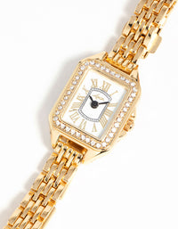 Gold Diamante Mini Rectangular Watch - link has visual effect only