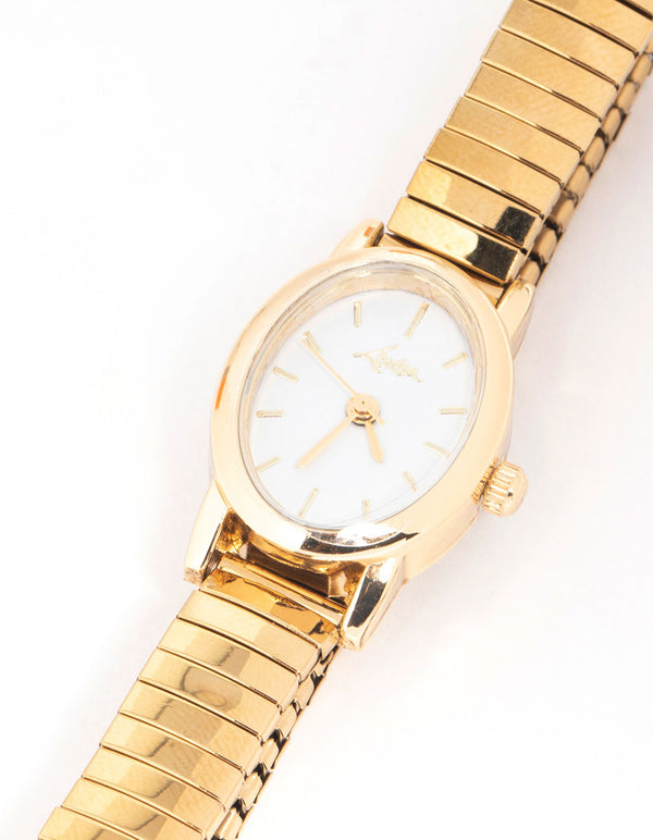 Gold Mini Oval Stretch Watch