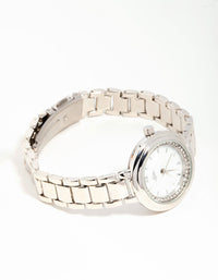 Silver Diamante Round Watch - link has visual effect only