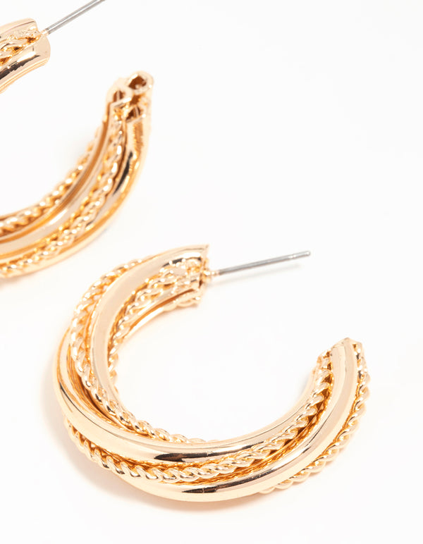Gold Twisted C Hoop Earrings