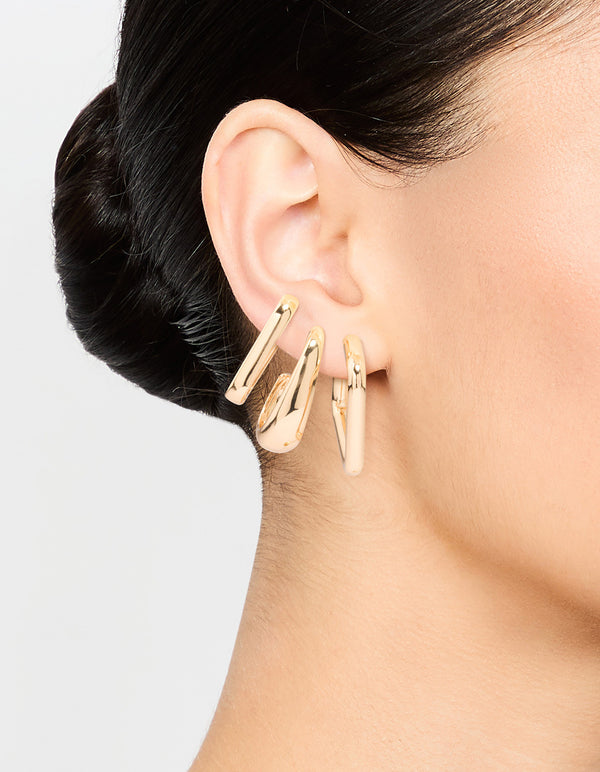 Gold Mixed Huggie Hoop Earrings 3-Pack