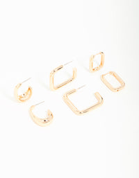 Gold Mixed Huggie Hoop Earrings 3-Pack - link has visual effect only