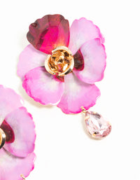 Gold Pink Coated Metal Diamante Flower Drop Earrings - link has visual effect only