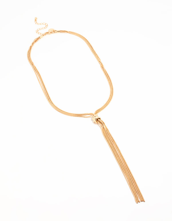 Gold Chain Knotted Tassel Y-Necklace