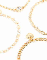 Gold Diamante & Chain Heart Bracelets 4-Pack - link has visual effect only