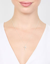 Silver Plated Diamante Rose Cross Pendant Necklace - link has visual effect only