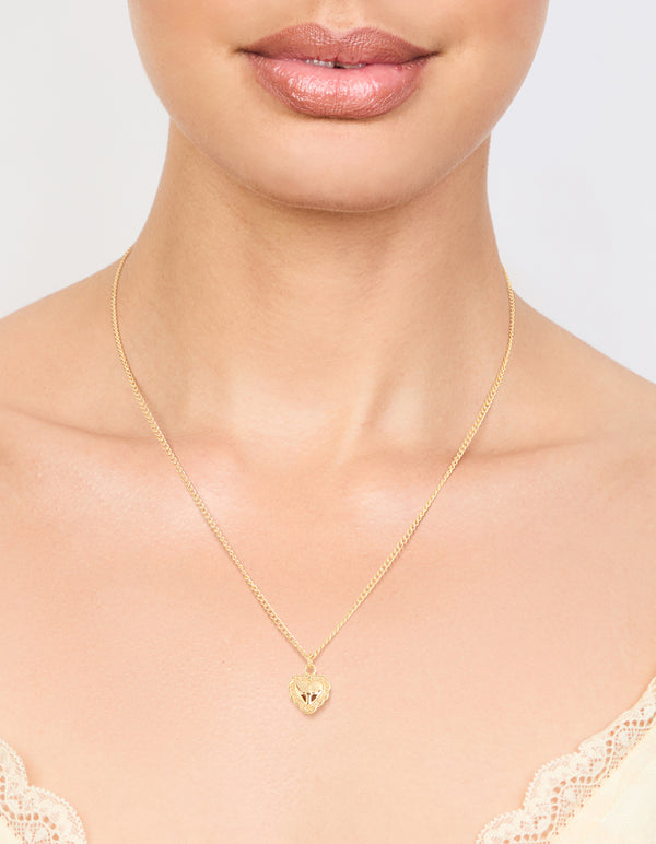 Gold Plated Cross Heart Pendant Necklace