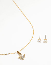 Gold Plated Dove Pendant Necklace & Stud Earrings Set - link has visual effect only