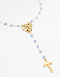 Gold Plated Blue Beaded Heart Locket & Cross Y-Necklace - link has visual effect only