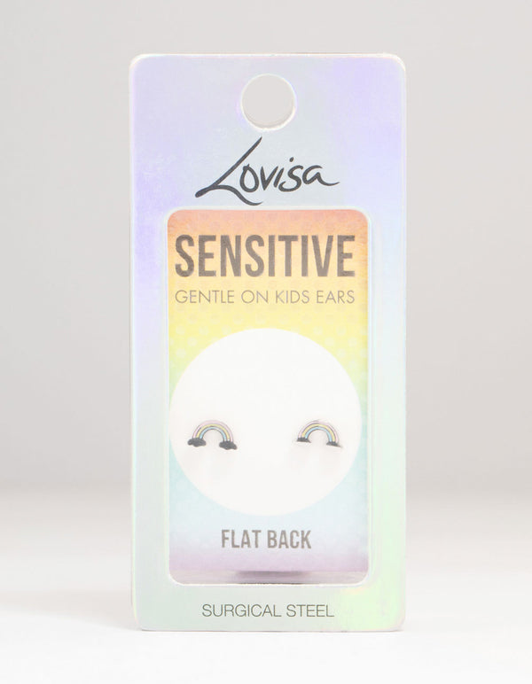 Kids Surgical Steel Rainbow Flat Back Earrings