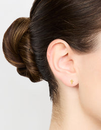 Kids Gold Plated Surgical Steel Cross Flat Back Earrings - link has visual effect only