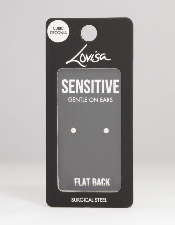 Kids Gold Plated Surgical Steel Cubic Zirconia Flat Back Earrings