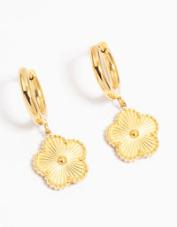 Waterproof Gold Plated Stainless Steel Flower Drop Hoop Earrings - link has visual effect only