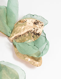 Gold Green Fabric Flower Drop Earrings - link has visual effect only