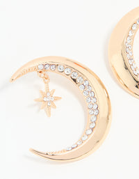 Antique Gold Diamante Celestial Moon Drop Earrings - link has visual effect only