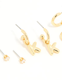 Gold Plated Cubic Zirconia Letter K Stud & Hoop Earrings 4-Pack - link has visual effect only