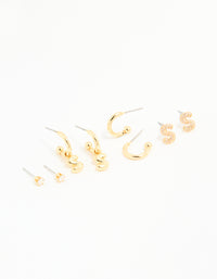 Gold Plated Cubic Zirconia Letter S Stud & Hoop Earrings 4-Pack - link has visual effect only
