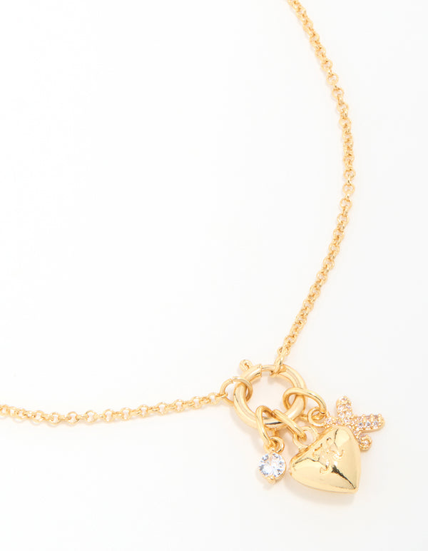 Gold Plated Bubble K & Heart Charm Necklace