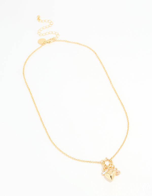 Gold Plated Bubble S & Heart Charm Necklace