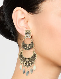 Antique Gold Beaded Textured Drop Earrings - link has visual effect only