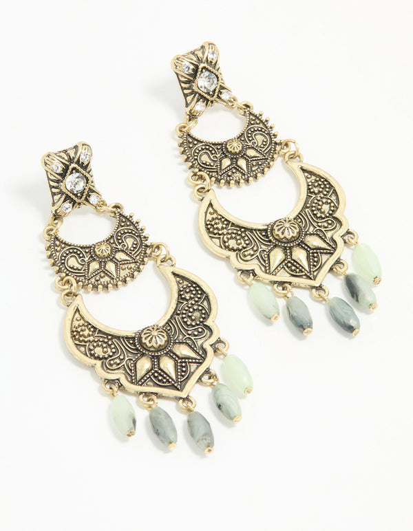Antique Gold Beaded Textured Drop Earrings