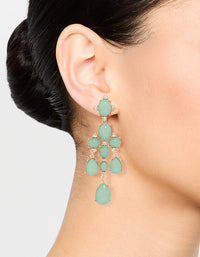 Gold Green Stone Tiered Drop Earrings - link has visual effect only