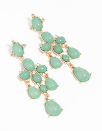Gold Green Stone Tiered Drop Earrings - link has visual effect only