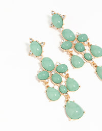 Gold Green Stone Tiered Drop Earrings - link has visual effect only
