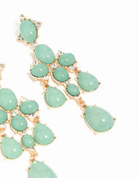 Gold Green Stone Tiered Drop Earrings - link has visual effect only