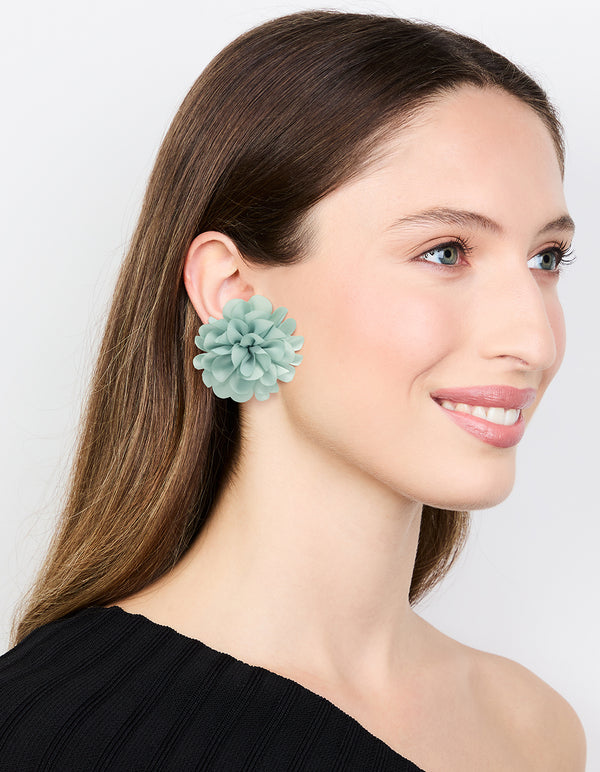 Green Fabric Floral Drop Earrings
