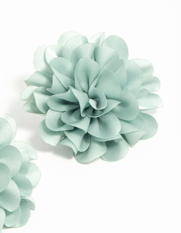 Green Fabric Floral Drop Earrings