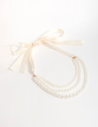 Pearl Fabric Tie-Up Necklace - link has visual effect only
