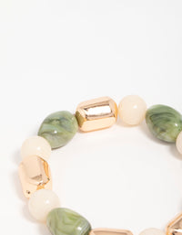 Gold & Green Beaded Stretch Bracelets 3-Pack - link has visual effect only
