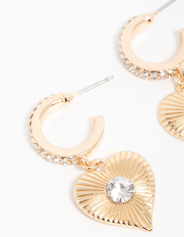 Gold Diamante Heart Hoop Earrings