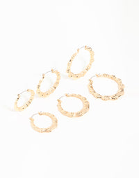 Gold Bamboo Hoop Earrings 3-Pack - link has visual effect only