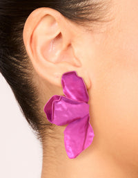 Gold Fuschia Coated Metal Flower Petal Drop Earrings - link has visual effect only