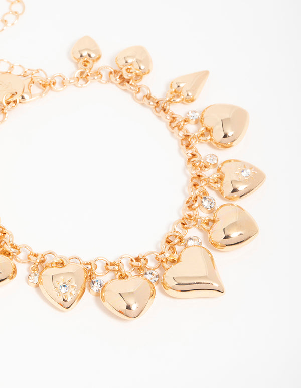 Gold Diamante Heart Charm Bracelet