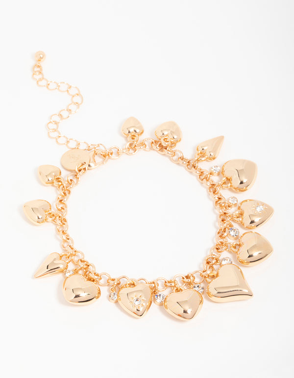 Gold Diamante Heart Charm Bracelet
