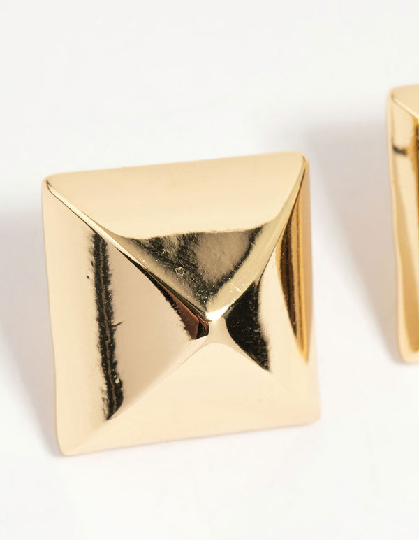 Gold Plated Square Spike Stud Earrings